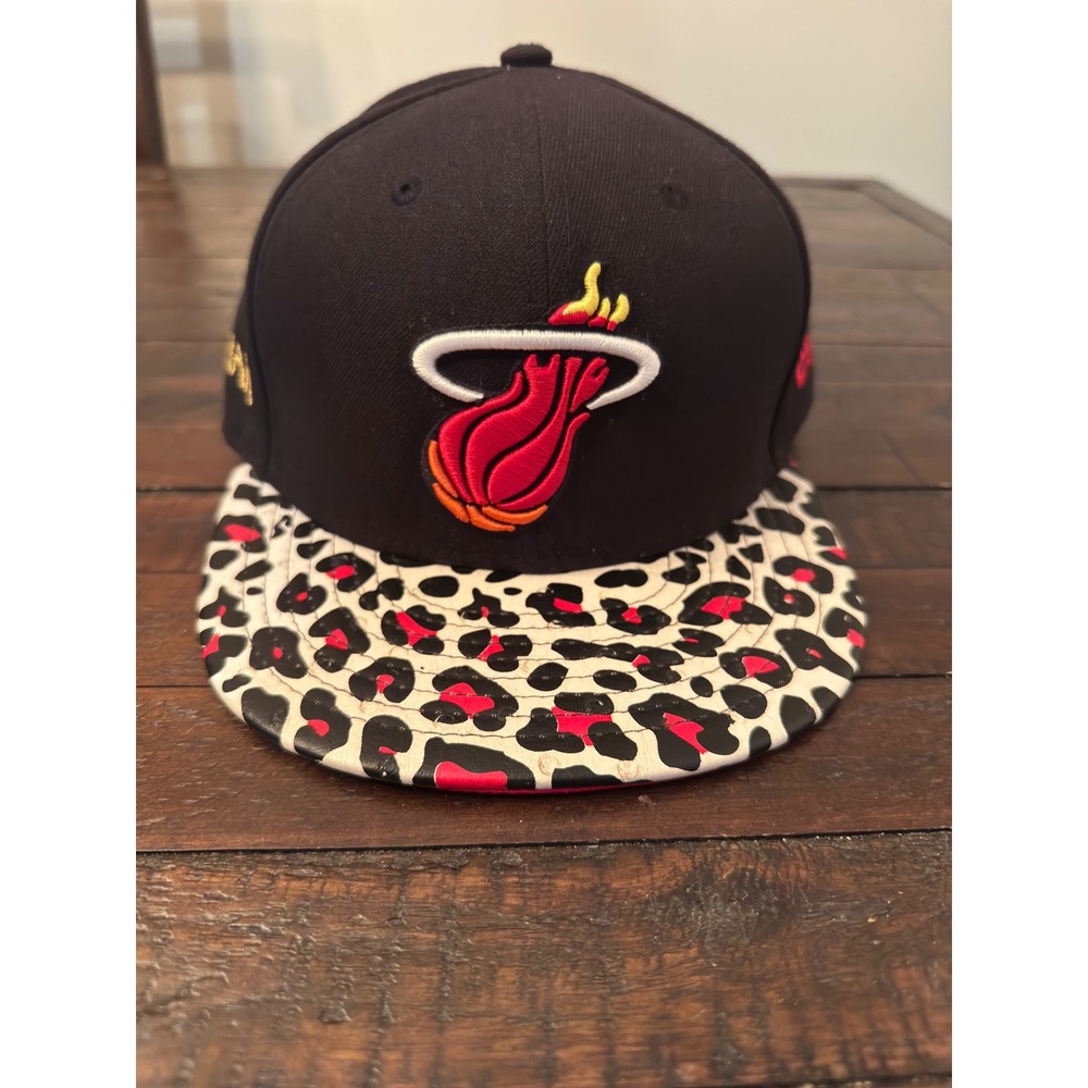 New Era 9FIFTY Miami Heat Hat Leopard Print Hardwood Classic Strapback Black Red